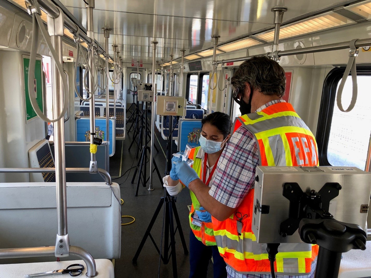 At a field test on LA Metro, scientists and engineers test UV disinfection.