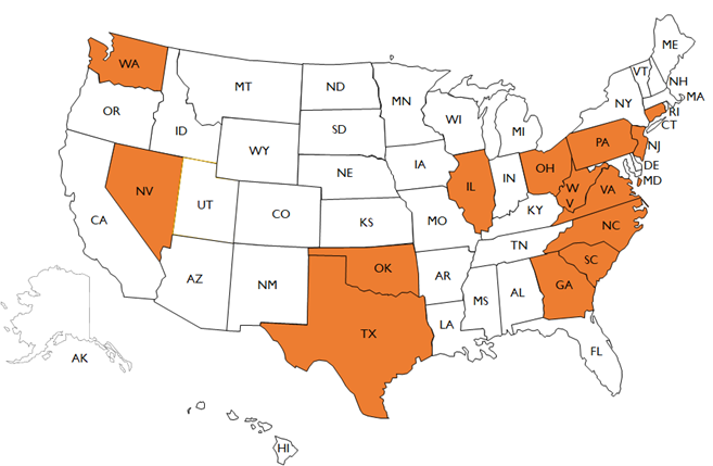 Selected states for Cohort 10 of NACCHO's Mentorship Program for the Retail Program Standards.